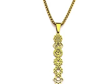 7 Chakra Pendant Necklace: Stainless Steel Reiki Amulet, Spiritual Jewelry