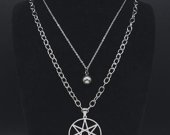 Seven Mountain Star Pendant Necklace Layered Stainless Steel Chain for Men & Women