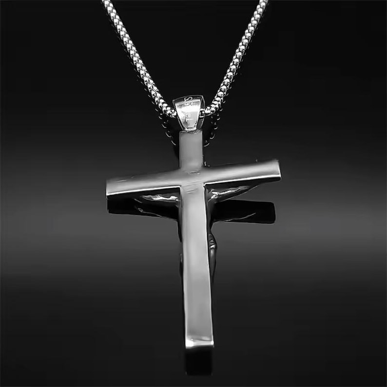 Men's Large Stainless Steel Jesus Crucifix Pendant Necklace - Heavy ...