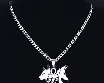 Anubis Dog Cat Pendant Necklace – Stainless Steel Ankh & Eye of Horus