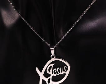 Religious Stainless Steel Jesus Fish Necklace for Men & Women – Ichthys Christian, Waterproof Tarnish-Free