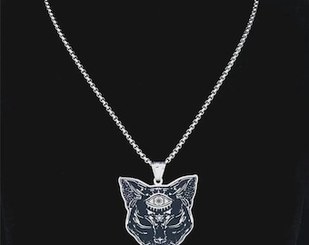 Witchcraft Eye Cat Necklace – Stainless Steel Occult Cat Pendant Chain for Men & Women