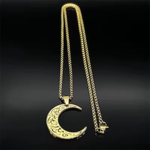 Halbmond Anhänger Halskette - Edelstahl Islamischer Charme für Männer & Frauen