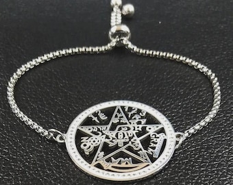 Witchcraft Tetragrammaton Pentagram Bracelet | Crystal-Adorned Stainless Steel Women's Bangle