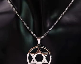 Star of David Necklace: Stainless Steel Hexagram Shield Amulet