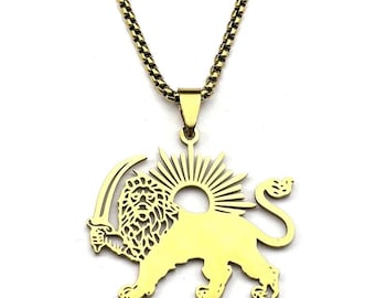 Lion of Persia Pendant Necklace – Stainless Steel Iranian Shamshir Symbol