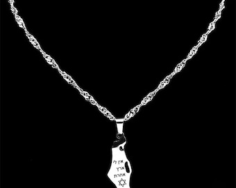 Israel Map Pendant Necklace – Stainless Steel Hebrew Jewelry with Star of David