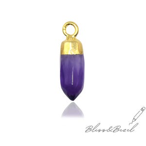 Amethyst Tiny Spike Pendant - Stone Size 5x13 mm, Birthstone Gemstone Charm, Gold Plated Single Bail Charm, Use For Earring Necklace Jewelry