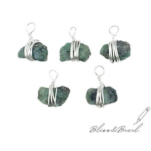 Emerald Raw Gemstone Pendant - Stone Size 12x14mm, 925 Sterling Silver Wire Wrapped Pendant, Handmade Rough Birthstone Charm, Gift For Her