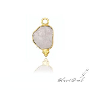 925 Sterling Silver Charm - Rainbow Moonstone Raw Gemstone Pendant, Bezel Set Gold Plated Single Bail Tiny Pendant, Buy One Get One Free