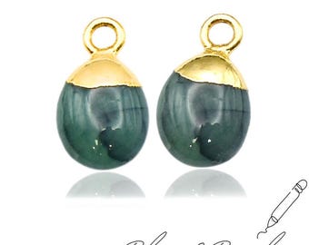 Emerald Smooth Tumble Pendant – 8-10 mm Natural Gemstone, Gold Electroplated Cap, Handmade Crystal Charm for Tiny Pendant Jewelry & Earrings