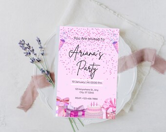 Girls Birthday Invitation | Digital Party Invite | Editable & Printable Kids Birthday Template