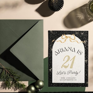 Black Gold 21st Birthday Invitation/Glam Sparkly Digital Party Invite/Editable Elegant Birthday Celebration Card/Instant Download