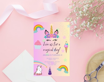 Unicorn Birthday Invitation/Girl Birthday Invite/Magical Birthday party invitation