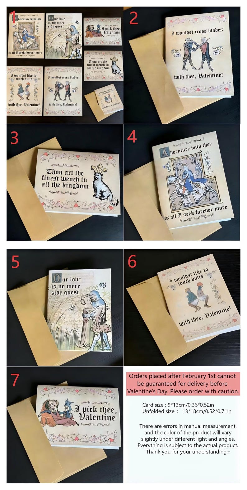 Medieval Valentine Card – Funny Knight Love Card, Vintage Manuscript Style Romantic Greeting Card with Envelope image 2