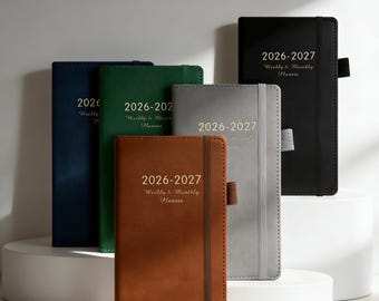 2026-2027Weekly&Monthly Planner-Soft Leather PocketSized Agenda, Portable Weekly Monthly Organizer, Mini Schedule Notebook with Elastic Band