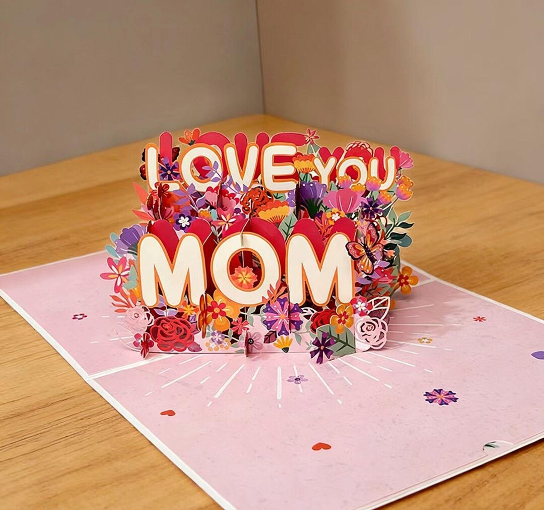 Mother’s Day Pop up Card – 3D Floral Love You Mom Greeting Card With ...