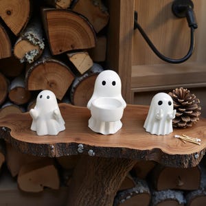 Halloween Ghost Ceramic Holders | Fun Ghost Figurine Decorations | Candle, Pen & Trinket Holder