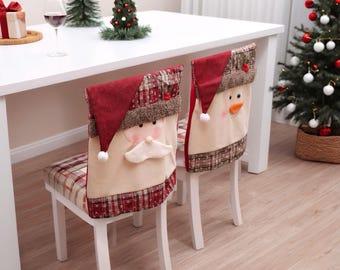 Santa & Snowman Christmas Chair Covers: 3D Plaid Design