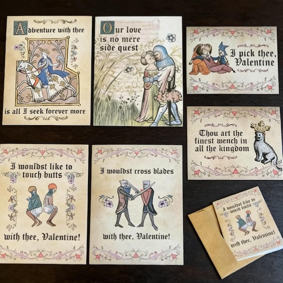 Medieval Valentine Card – Funny Knight Love Card, Vintage Manuscript Style Romantic Greeting Card with Envelope