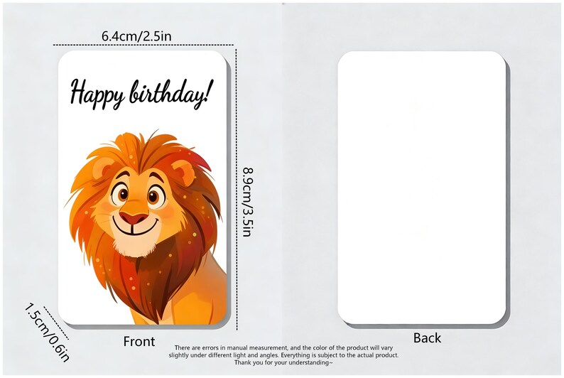 Rectangle Bday Card Cute Animal Happy Birthday Card Set – Mini Cartoon Birthday Greeting ...