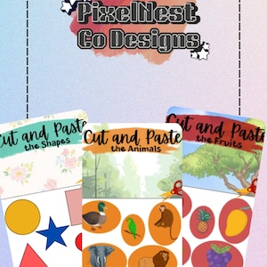 Cut and Paste Activity for Kids | Animals, Fruits & Shapes Printable | Preschool Fine Motor Skills Worksheet | Digital Download