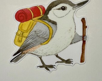 Backpacking Nuthatch Vinyl Sticker – 4” Durable Weatherproof Sticker