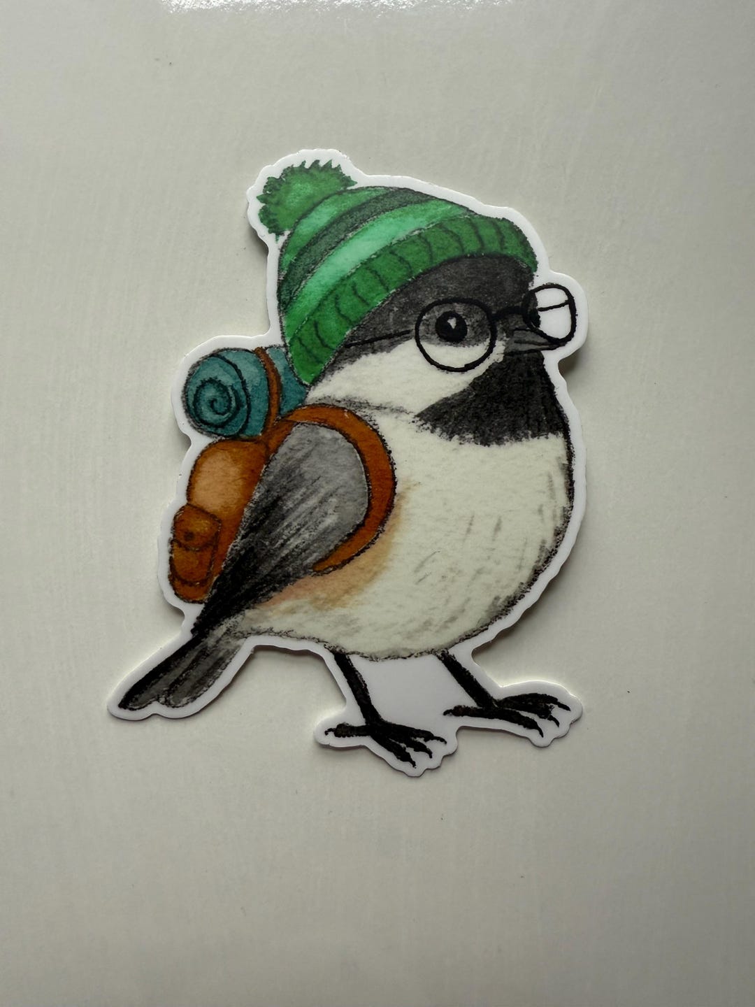 Backpacking Chickadee Vinyl Sticker – 4” Durable Weatherproof Sticker