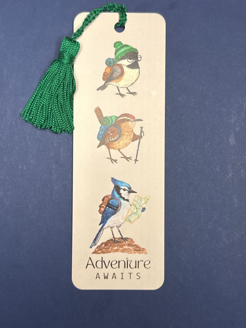 Backpacking Bird Bookmark | Chickadee, Carolina Wren & Blue Jay Art - Etsy