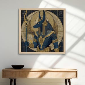 Egyptian God Anubis Art Print, Egyptian Mythology Deities, Art deco Style Digital Art Print