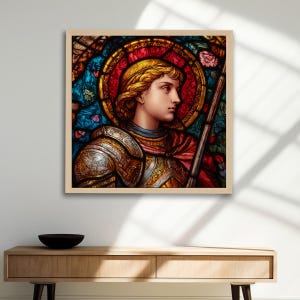 Joan of Arc Stained Glass Art Print: Religious Scene (Digital Download)