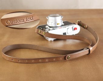 Correa de cuello ajustable para cámara, extra larga, de cuero curtido vegetal de grano completo vintage.