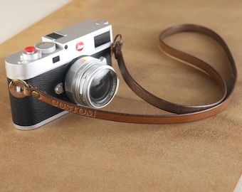 Thin Camera Strap for Small Camera Neck or Crossbody Retro Brown Leather