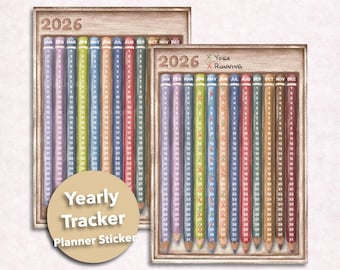 2026 Yearly Tracker Sticker / Year In a Box of Colored Pencils Sticker / Yearly Habit Tracker Sticker/ Functional Planner Sticker (YT26-CB)