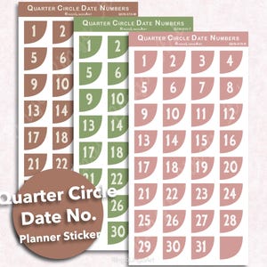 Mockafärgad kvartcirkel-datumnummerklistermärke / hörndatumnummerklistermärke / kalenderdatumklistermärke / Bullet Journal-datumklistermärke (QCN-510)