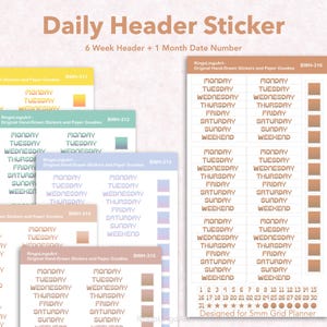 Days of the Week Header Stickers / Date Stickers / Date Number Sticker / Date Header / Monthly Date Sticker / 5mm Grid Bujo Sticker (BWH-31)