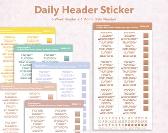 Days of the Week Header Stickers / Date Stickers / Date Number Sticker / Date Header / Monthly Date Sticker / 5mm Grid Bujo Sticker (BWH-31)