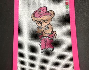 Cowboy Bear Nadelspitze Leinwand - Handbemalt 18 Maschen
