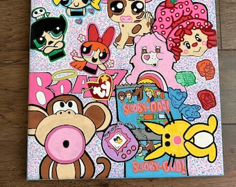 Hand- Painted Retro Cartoon Canvas | 90s Pop Culture Wall Art | Colorful Nostalgia Decor