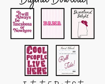 Alabama Wall Art Digital Download | Tuscaloosa Print | Roll Tide Poster | BAMA Decor | Dixieland Delight Art | Cool People Live Here Print |