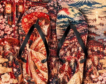 Sandały Kitsune no Yomeiri, ślubne klapki z japońskim lisem, sandały inspirowane japońskim ukiyo-e, japoński folklor, prezent na lato