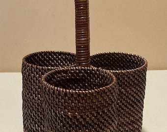 Vintage Rattan Utensil Caddy