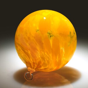 Hand Blown Glass Ornament Yellow Suncatcher Witches Ball Jones Handmade in Seattle image 6
