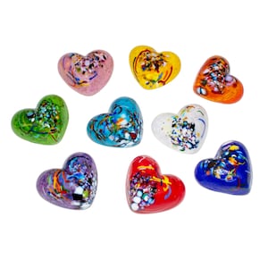 Set of 9 Cast Glass Heart Paperweights.  "Thinking of You".  Solid hand blown & sculpted glass. Handmade in Seattle by artist Dehanna Jones.