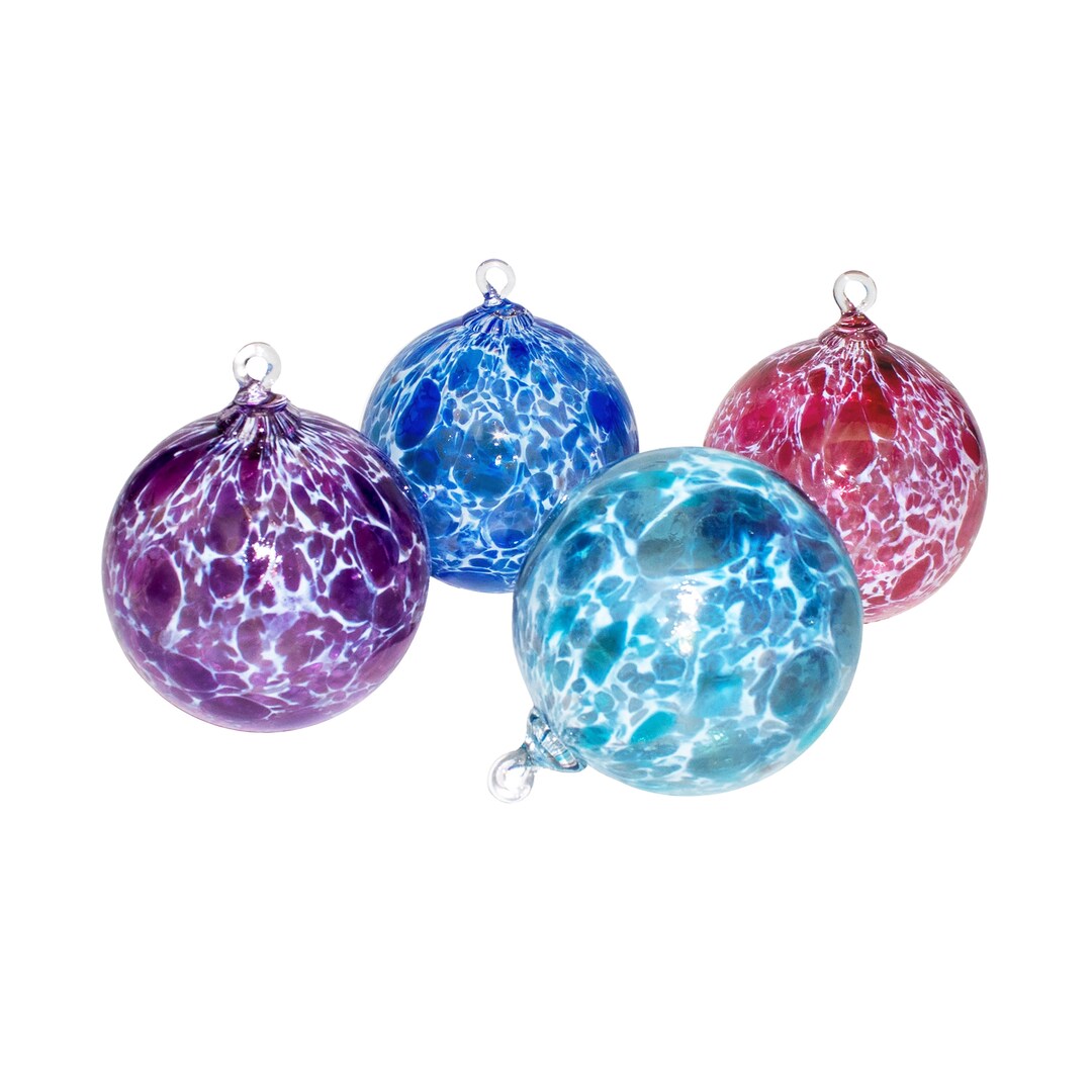 4 Hand Blown Glass Ornaments 'blue Teal Pink & Purple Etsy