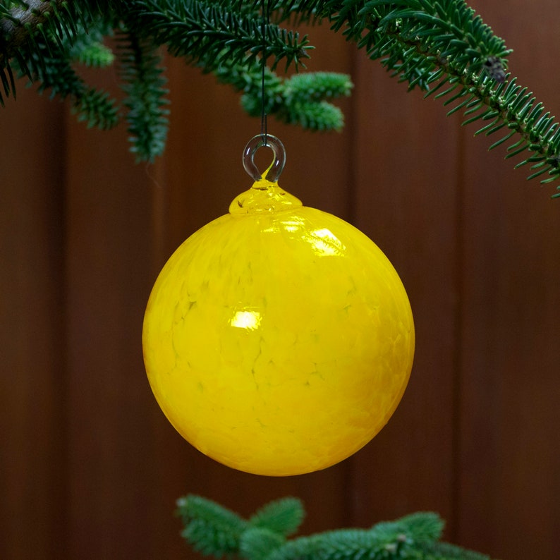Hand Blown Glass Ornament Yellow Suncatcher Witches Ball Jones Handmade in Seattle image 4