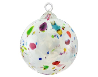 Handmade Blown Glass Ornament "White Studio Mix" Sun catcher, Witches Ball, Friendship Ball, Gazing Ball – Artist Dehanna Jones, Seattle