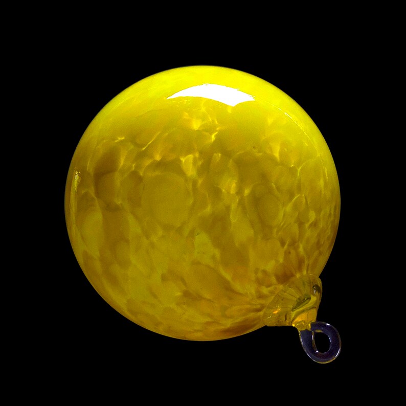 Hand Blown Glass Ornament Yellow Suncatcher Witches Ball Jones Handmade in Seattle image 8