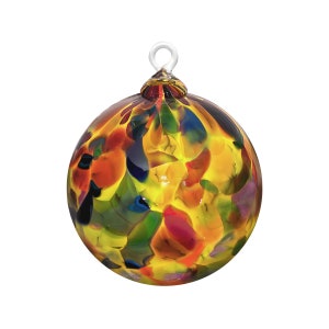 Ornament - Handmade Blown Glass ‘Yellow Rainbow Magic Mix’ Sun catcher, Witches Ball, Friendship Keepsake, Gazing Orb - Artist Dehanna Jones