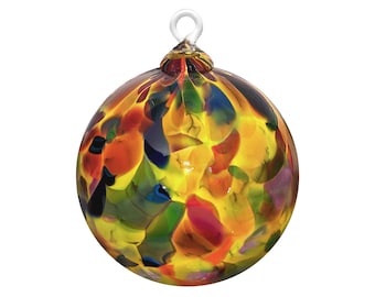 Handmade Blown Glass Ornament “Yellow Rainbow Magic Mix" Sun catcher, Witches Ball, Friendship Ball, Gazing Ball – Artist Dehanna Jones